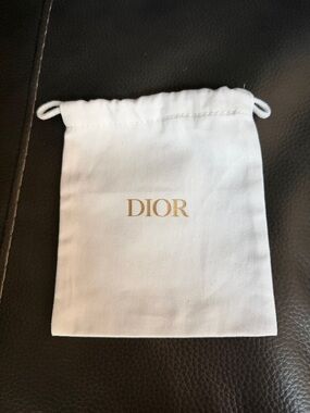 Dior White Drawstring Pouch with Gold Logo Print